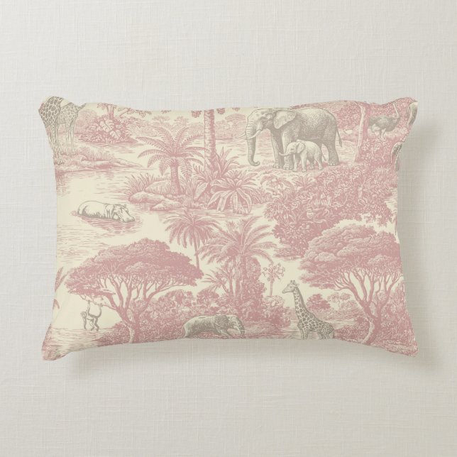 Jungle Toile Pattern Tropical Planner Decorative Cushion (Front)