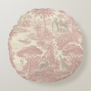 Jungle Toile Pattern Tropical Planner Round Cushion