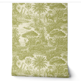 Jungle Toile Pattern Tropical Scenic Botanical Des Wallpaper