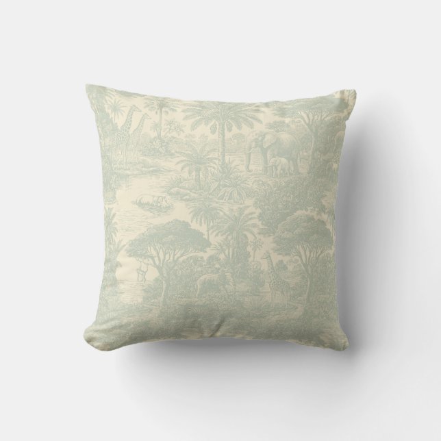Jungle Toile Pattern Tropical Scenic Design Cushion (Front)