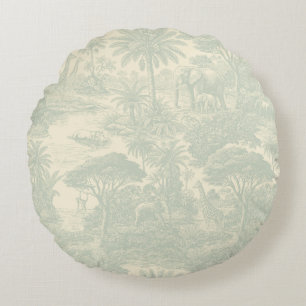 Jungle Toile Pattern Tropical Scenic Design Round Cushion
