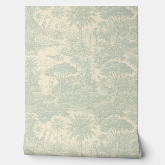 Jungle Toile Pattern Tropical Scenic Design Wallpaper (Unrolling)