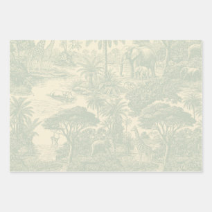 Jungle Toile Pattern Tropical Scenic Design Wrapping Paper Sheet