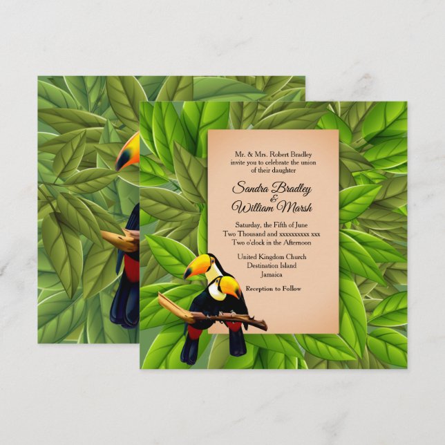 Jungle Toucans Wedding Invitation (Front/Back)