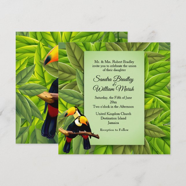 Jungle Toucans Wedding Invitation (Front/Back)