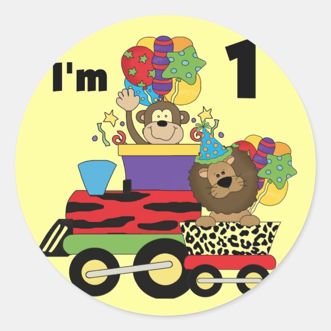 Jungle Train 1st Birthday T-shirts and Gifts Classic Round Sticker (Front)