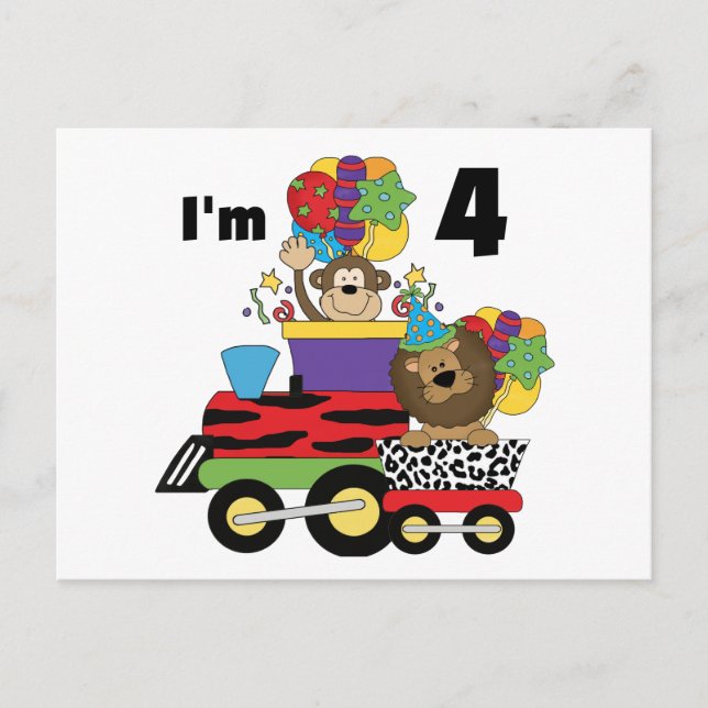 Jungle Train 4th Birthday  Tshirts and Gifts Postcard (Front)