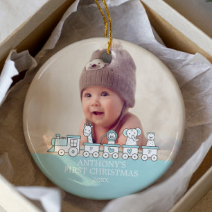 Jungle Train Baby's 1St Photo Christmas Ornament