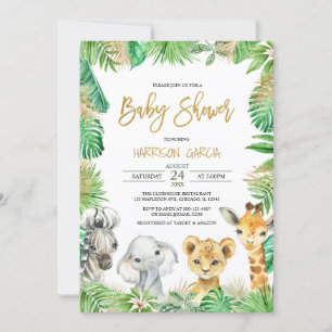 Jungle Tropical Safari Animals Baby Shower Invitation