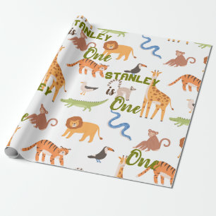 Jungle Tropical Safari Wild Animals Personalised Wrapping Paper