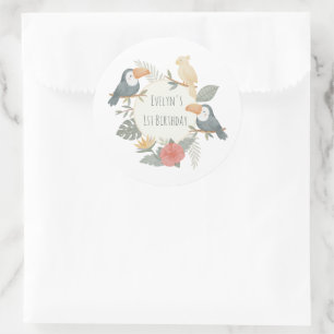 Jungle Tropical Toucan Birthday Personalised Classic Round Sticker