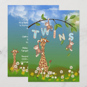 Jungle Twin Baby Shower Invitation