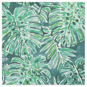 JUNGLE VIBES Green Tropical Monstera Pattern Fabric