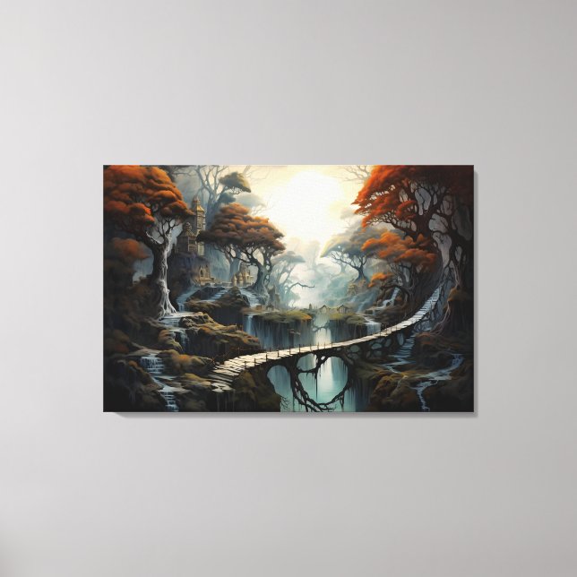 Jungle Wanderer: Fantasy Landscape Art in Grey Canvas Print (Front)