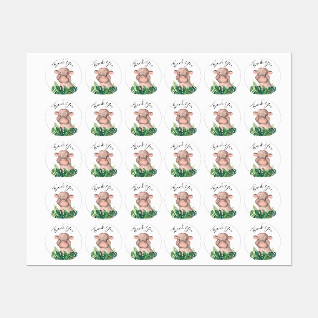 Jungle Watercolor Baby Shower Hippo (Sheet)