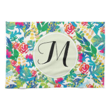 Jungle Watercolor Flowers Floral Fine Monogram