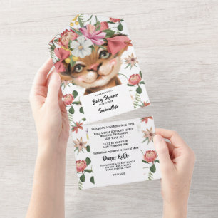 Jungle watercolor tiger cub cute cat baby shower all in one invitation