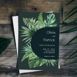 Jungle watercolor tropical green leaves invitation