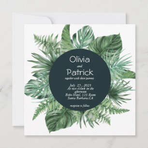 Jungle watercolor tropical green leaves invitation