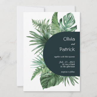 Jungle watercolor tropical green leaves invitation