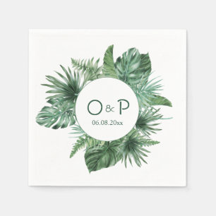 Jungle watercolor tropical green leaves napkin