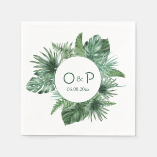 Jungle watercolor tropical green leaves  napkin