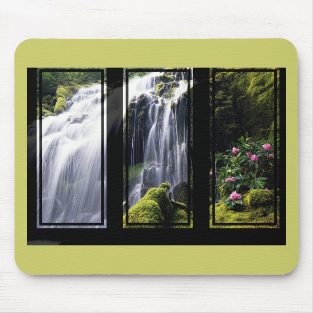 Jungle Waterfall Triptych Digital Art Mouse Mat (Front)