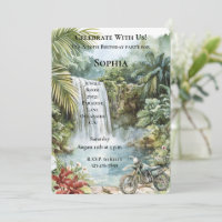 Jungle Waterfall Tropical Motorcycle Birthday