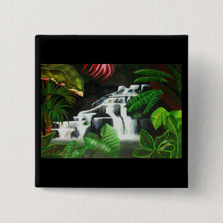 Jungle Waterfall Wilderness Acrylic Painting 15 Cm Square Badge