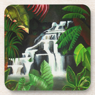Jungle Waterfall Wilderness Acrylic Painting Coaster