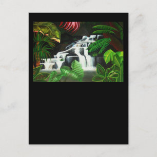 Jungle Waterfall Wilderness Acrylic Painting Postcard
