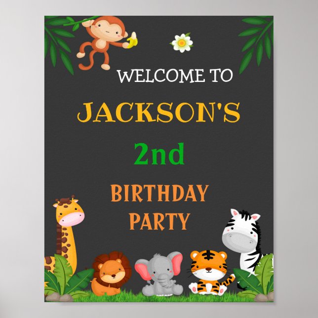 Jungle welcome party sign Wild animals poster (Front)