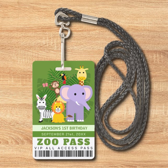 Jungle Wild Animal Zoo VIP Pass Kids Birthday ID Badge (Zoo Pass For Jungle Wild Animal Theme Kids Birthday)