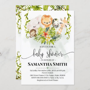 Jungle Wild Animals Baby Shower Tropical Safari Invitation