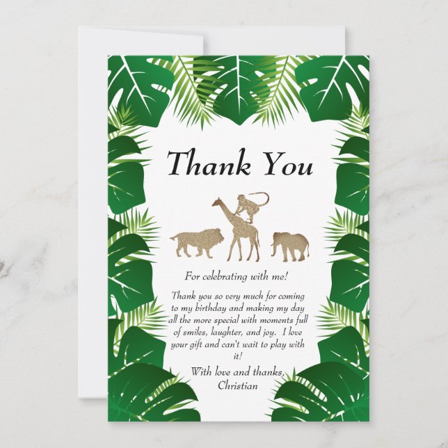 Jungle Wild One 1st Birthday Animals Thank You (Front)