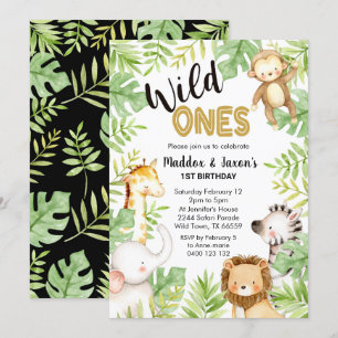 Jungle Wild Ones 1st Birthday Invitation Twins