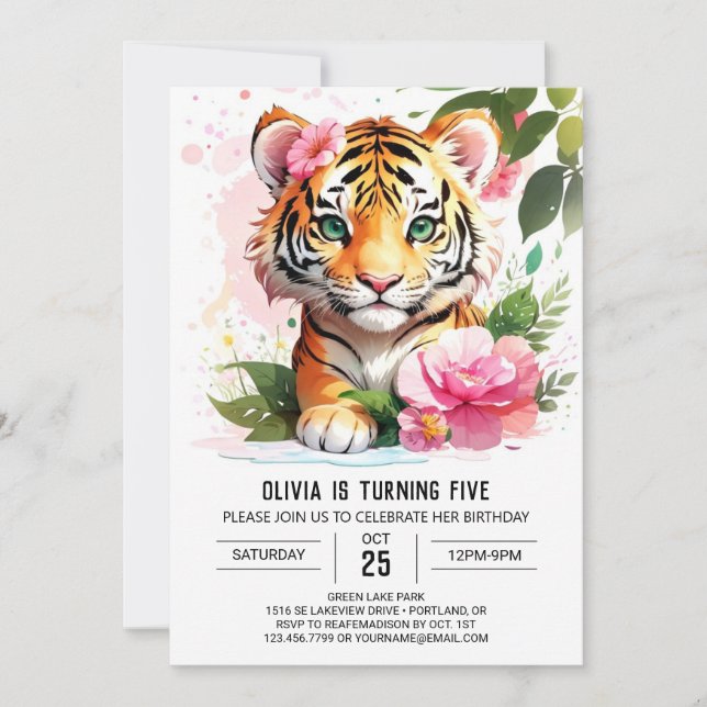 Jungle Wild Tiger Custom Birthday Invitation (Front)
