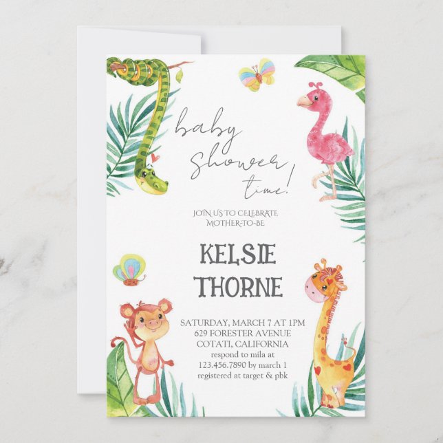 Jungle Wildlife Baby Shower Invitation (Front)
