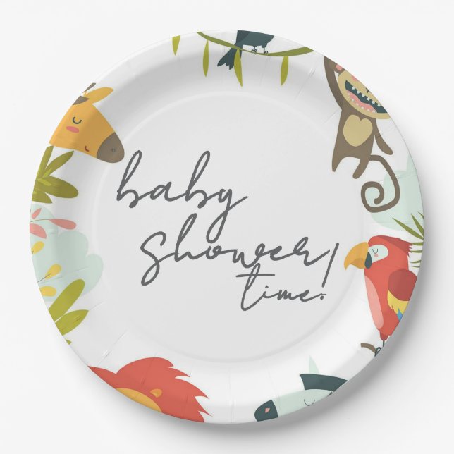 Jungle Wildlife Baby Shower Paper Plate (Front)
