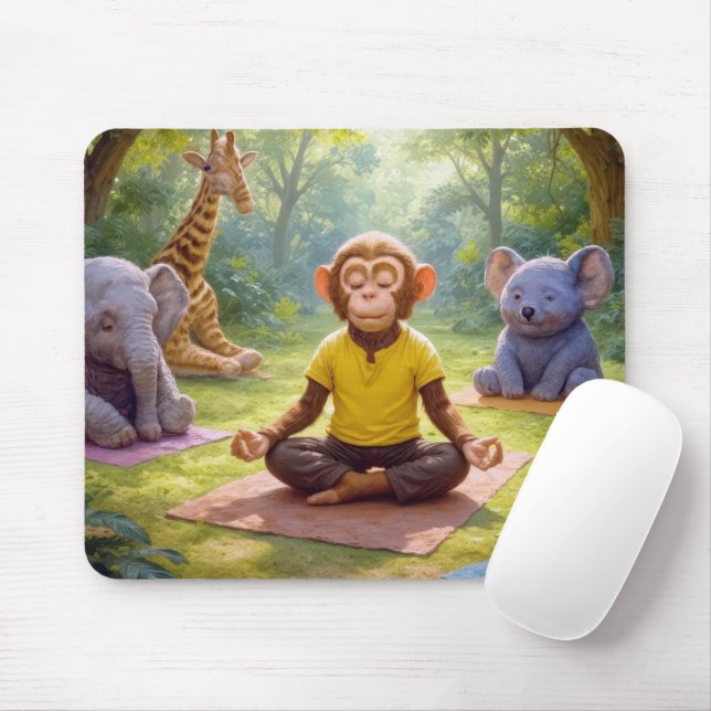 Jungle Yoga Class With Cute Animals Mouse Mat (With Mouse)