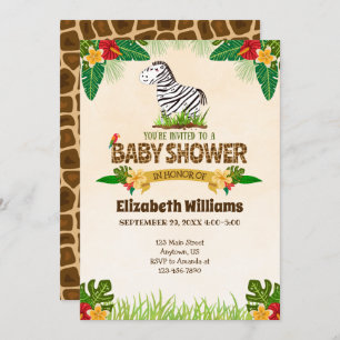 Jungle Zebra Baby Shower Invitation