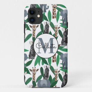 Jungle Zebra Elephant Giraffe Safari Animals Case-Mate iPhone Case