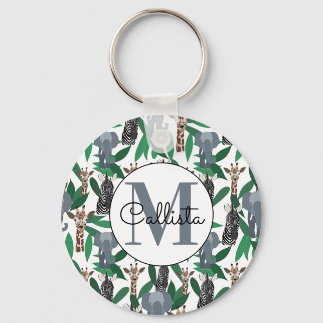 Jungle Zebra Elephant Giraffe Safari Animals Key Ring (Front)