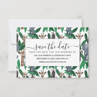 Jungle Zebra Elephant Giraffe Safari Animals Save The Date