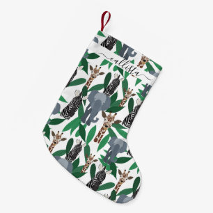 Jungle Zebra Elephant Giraffe Safari Animals Small Christmas Stocking