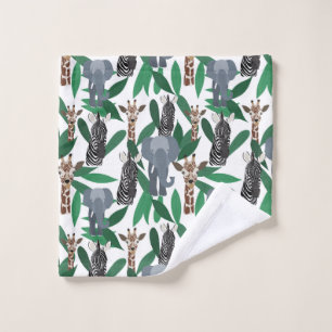 Jungle Zebra Elephant Giraffe Safari Animals Wash Cloth