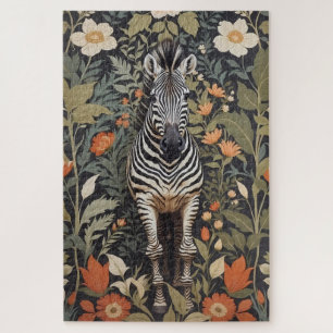 Jungle Zebra Floral Jigsaw Puzzle