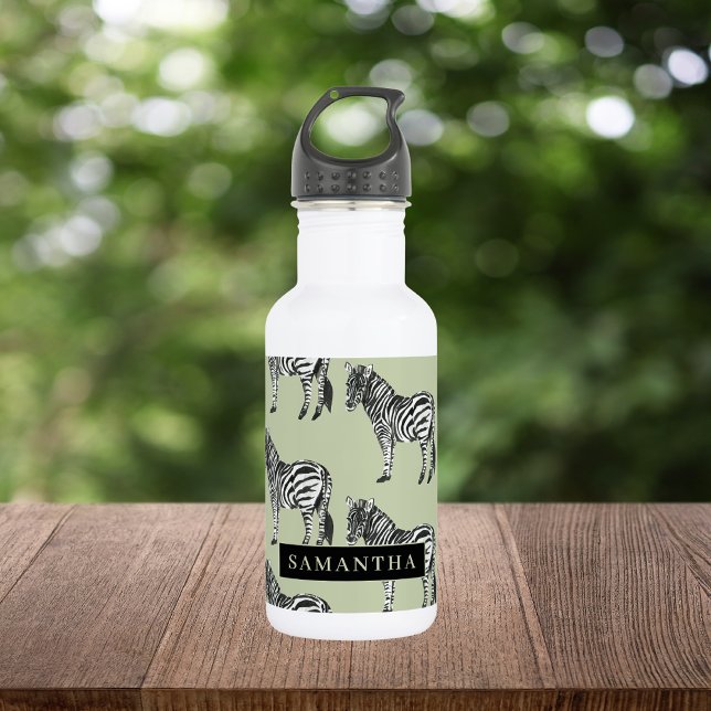 Jungle Zebra Wild Pattern & Personalised Name 532 Ml Water Bottle (Creator Uploaded)