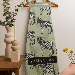 Jungle Zebra Wild Pattern & Personalised Name Apron