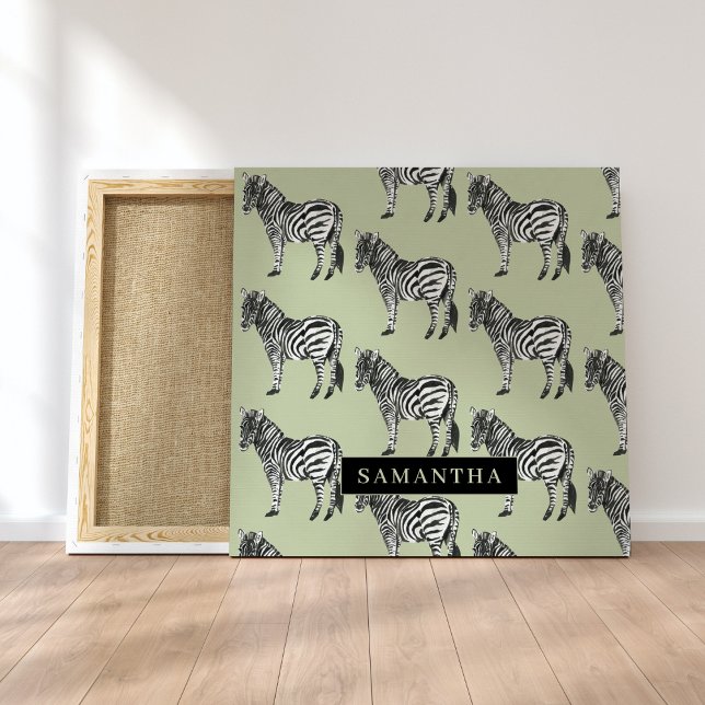Jungle Zebra Wild Pattern & Personalised Name Canvas Print (Creator Uploaded)